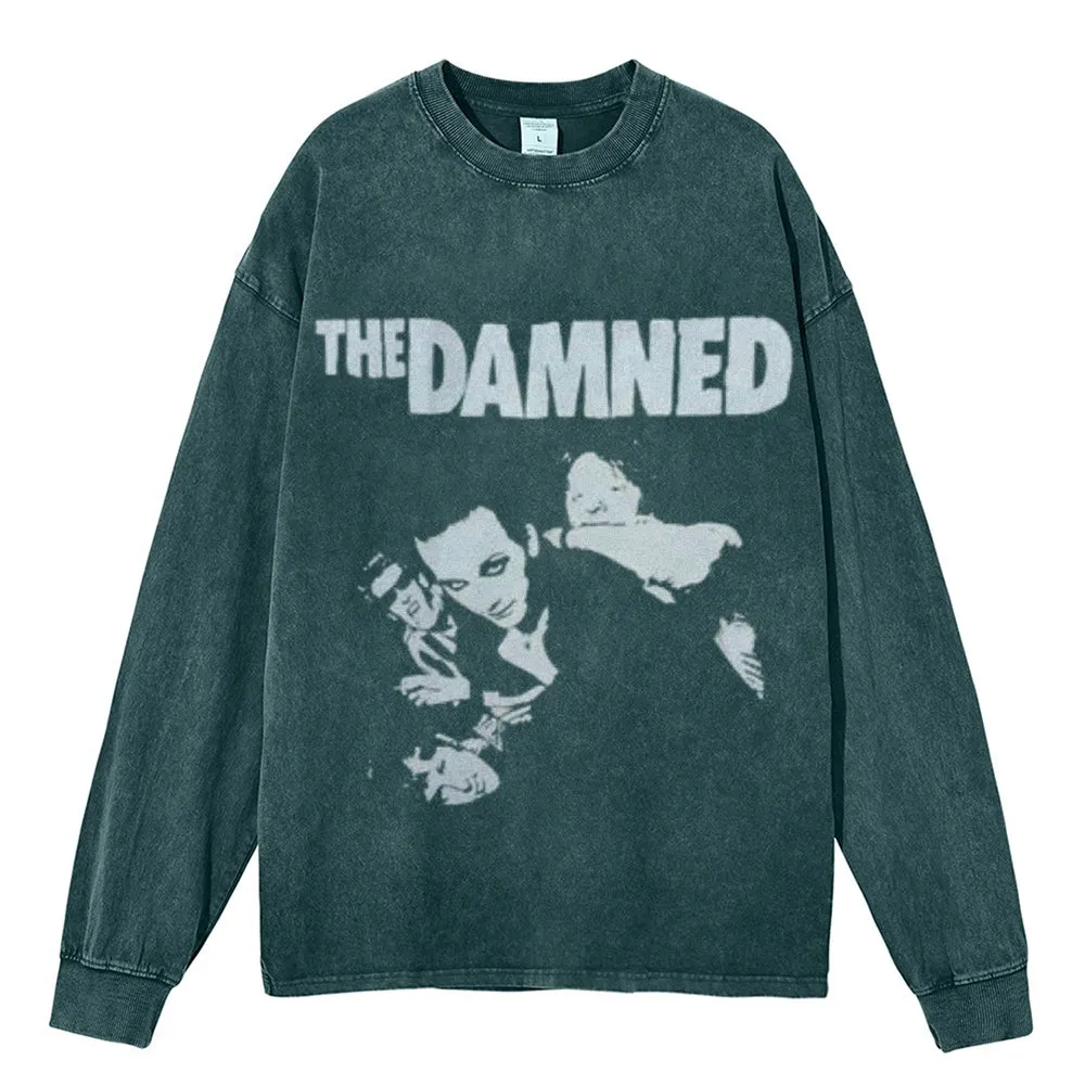 Oversized Vintage Washed The Damned Gothic Graphic Sweatshirt