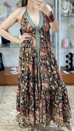 Paisley With Eyelet Details Maxi Dress