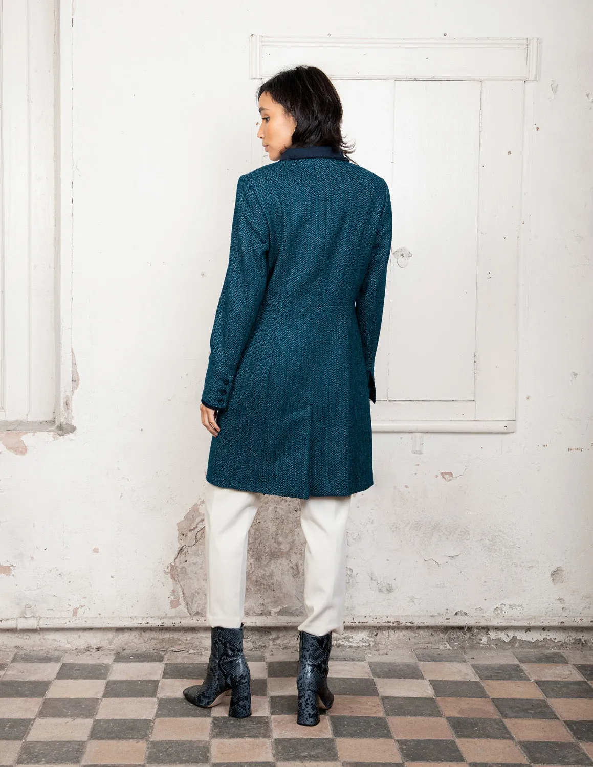 Pamela Tweed Coat - Aqua Marine Herringbone