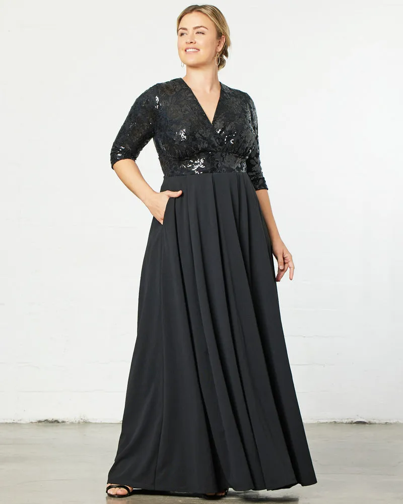 Paris Pleated Sequin Gown