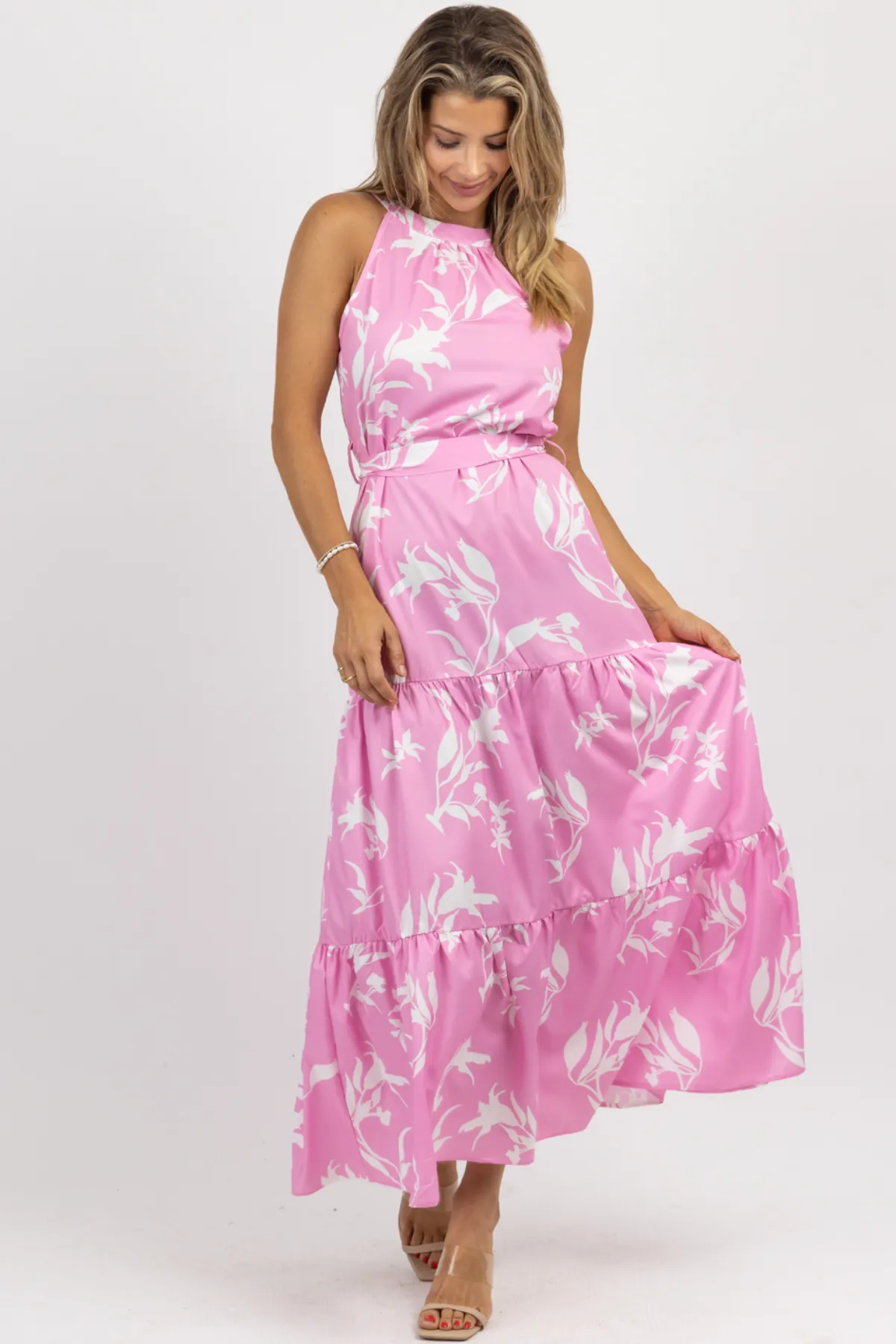 PEONY HALTER BELTED MAXI DRESS