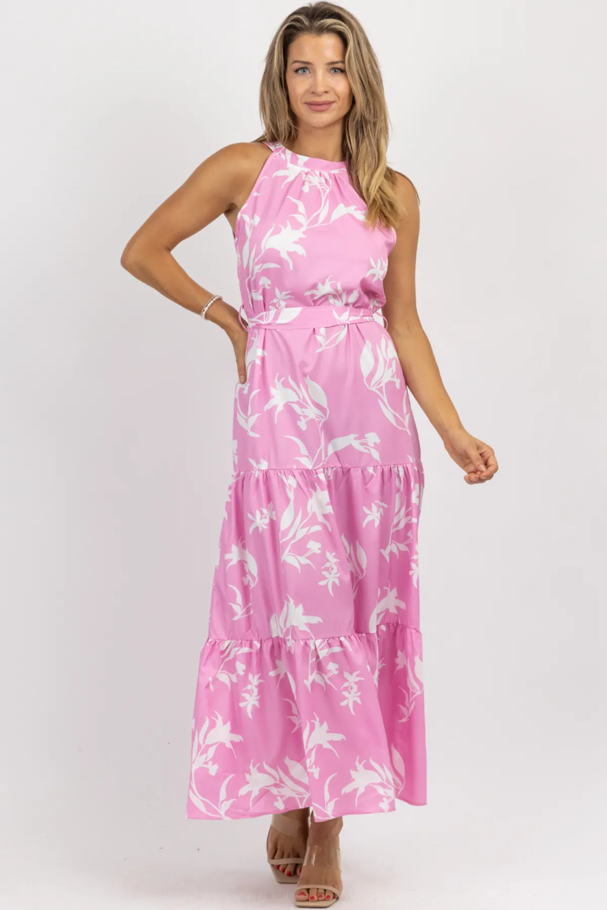 PEONY HALTER BELTED MAXI DRESS