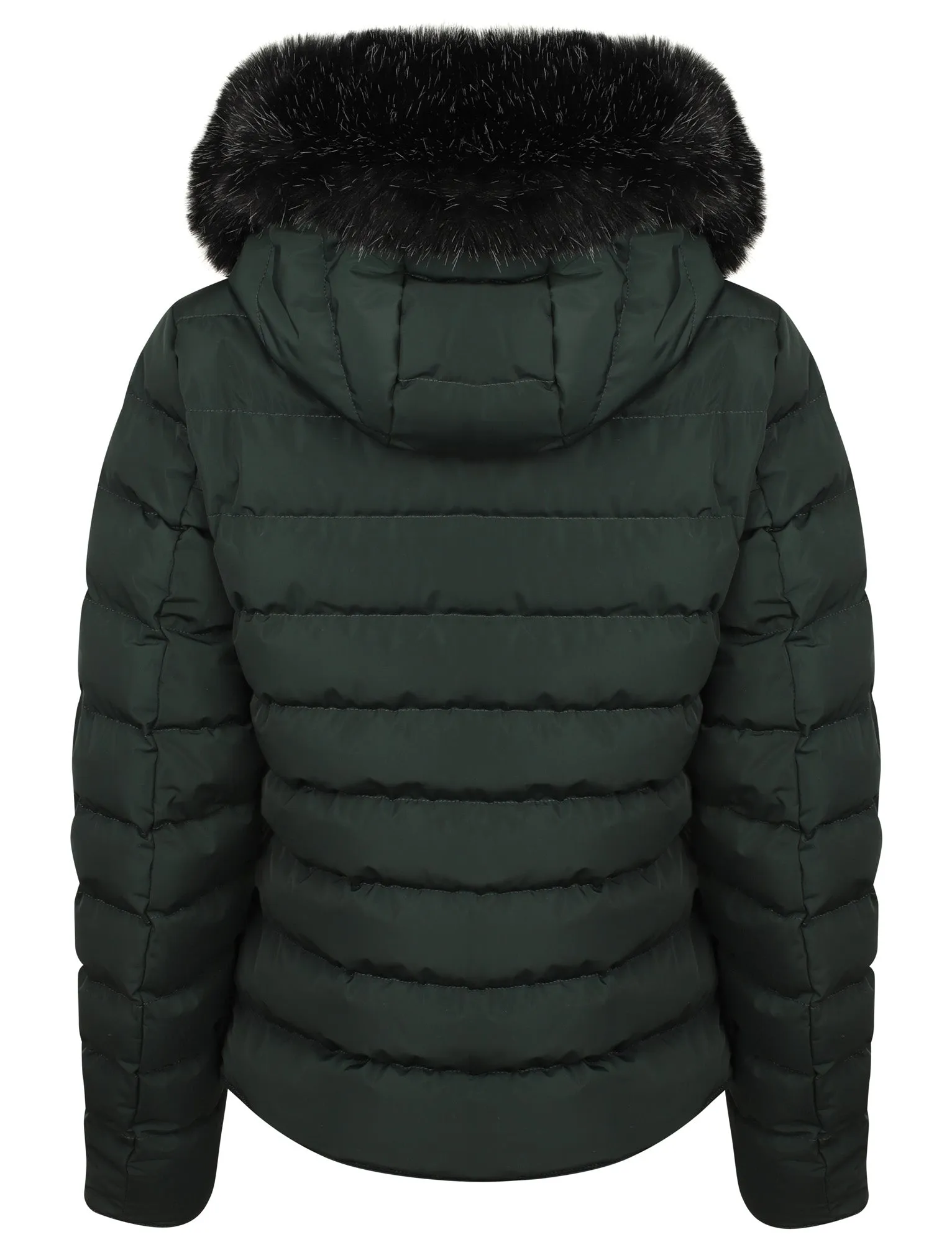 Pepper Quilted Hooded Jacket With Detachable Fur Trim In Dark Green - Tokyo Laundry