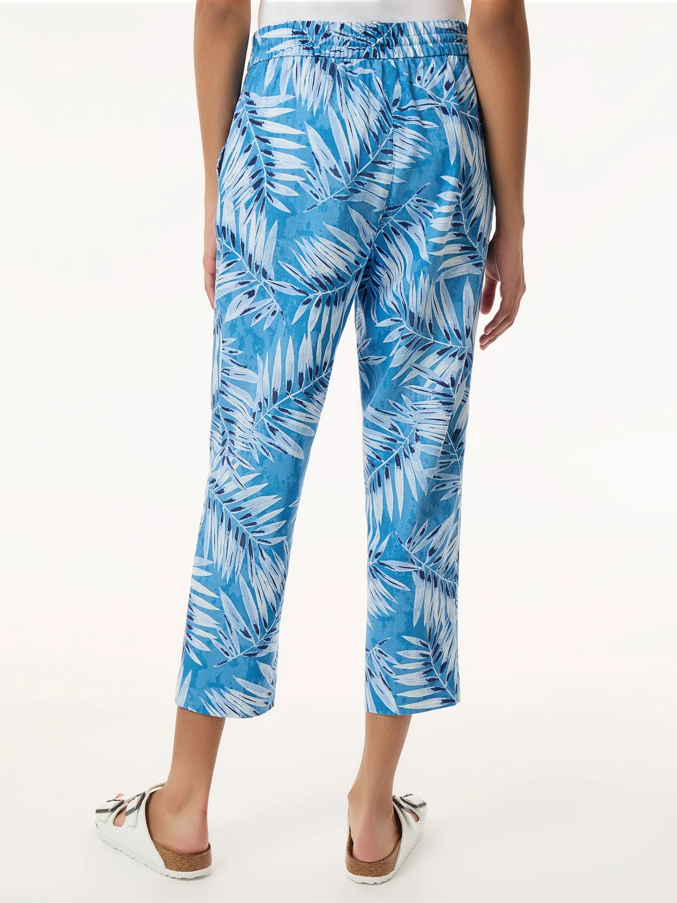 Petite Pull On Drawstring Cropped Trouser, Printed Linen