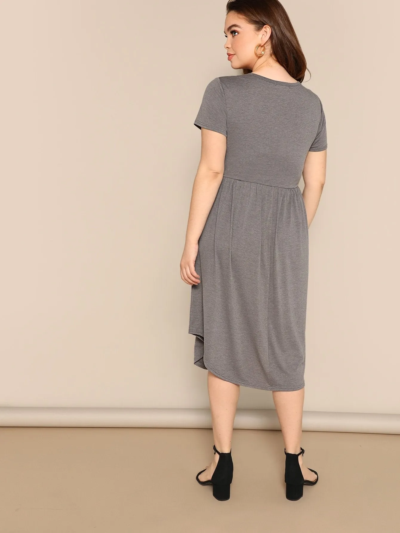 Plus Button Front Heather Knit Tee Dress