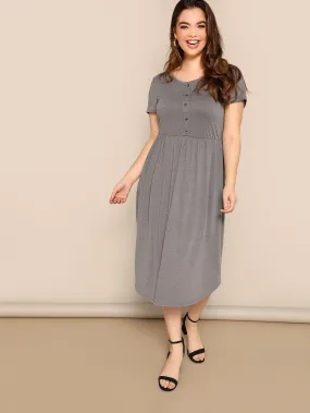 Plus Button Front Heather Knit Tee Dress