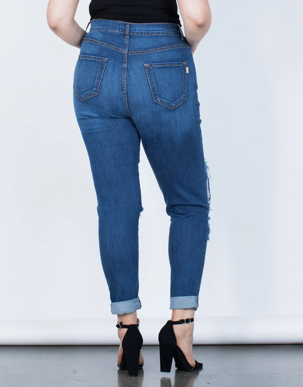 Plus Size High Waisted Cuffed Denim Jeans