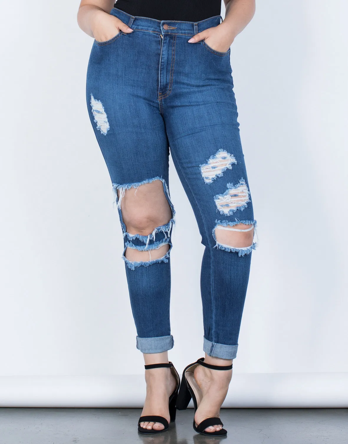 Plus Size High Waisted Cuffed Denim Jeans