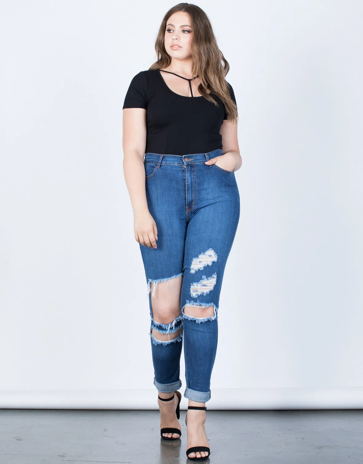 Plus Size High Waisted Cuffed Denim Jeans