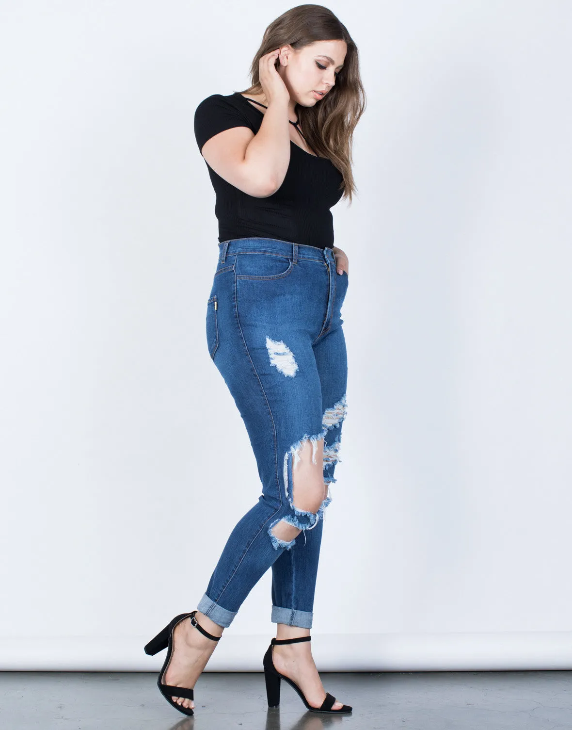 Plus Size High Waisted Cuffed Denim Jeans