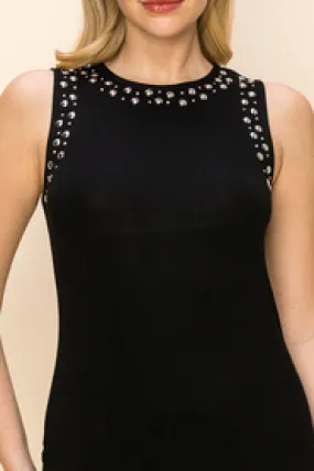 Plus Size Stud Tank Top-Black