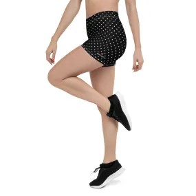 Polka Dot Black White Shorts, Premium Short Dotted Gym Tights For Women-Made in USA/EU