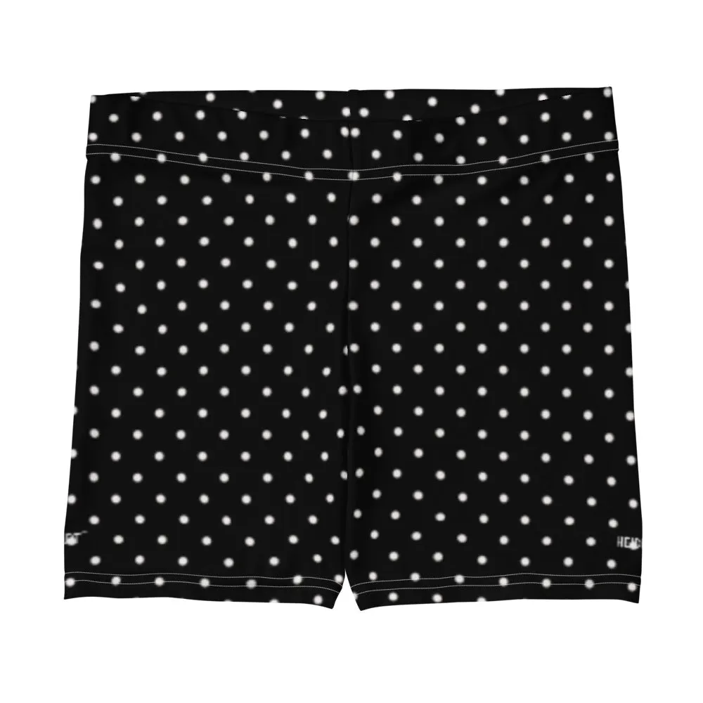 Polka Dot Black White Shorts, Premium Short Dotted Gym Tights For Women-Made in USA/EU