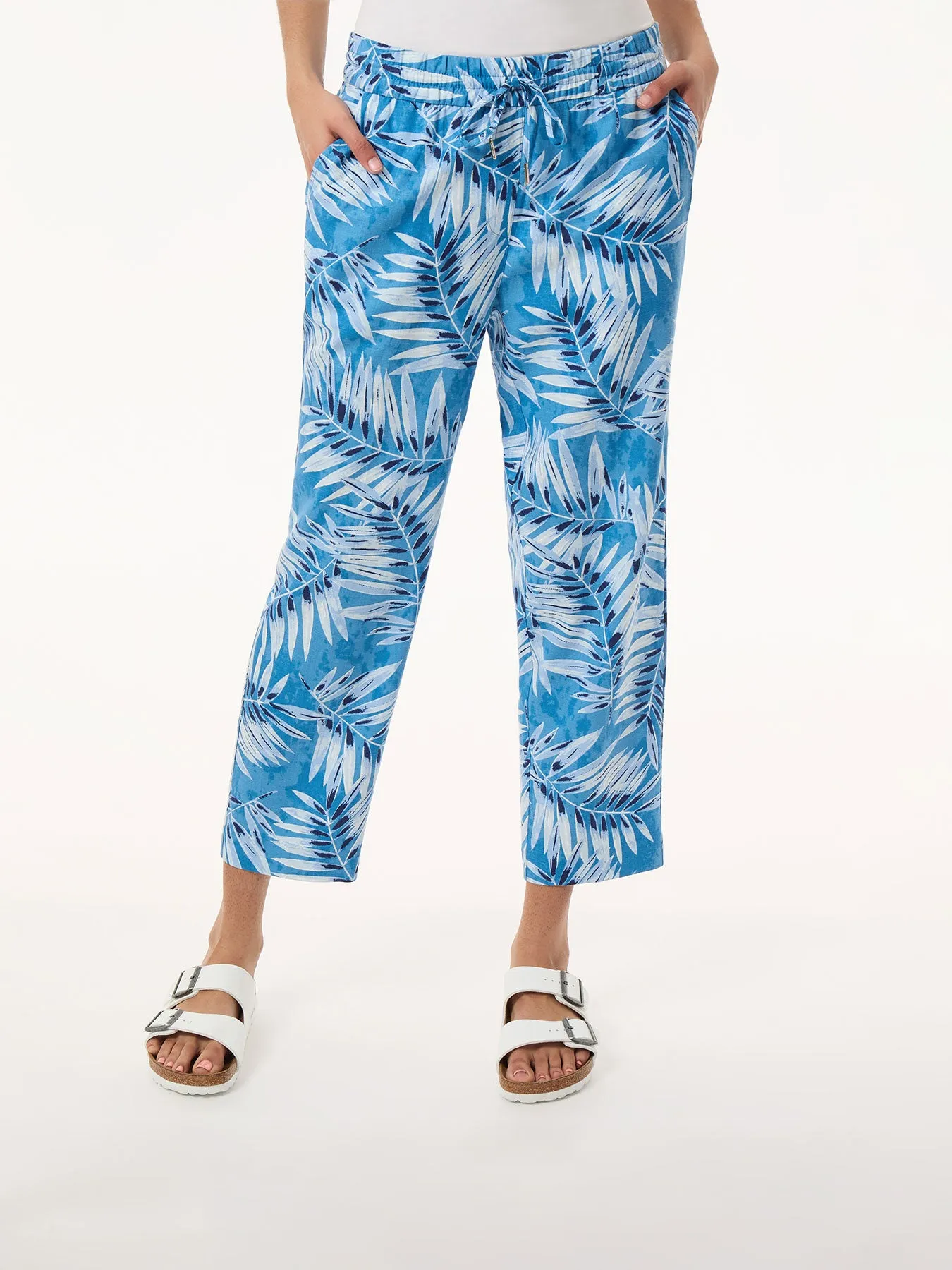 Pull On Drawstring Cropped Trouser, Printed Linen