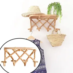 Rattan Hanging Wall Hooks Shelf -  Coat Rack Bathroom Towel Hanger Bedroom - Boho Hat Kids Clothes Entryway Organiser - Kids Room Home Decor