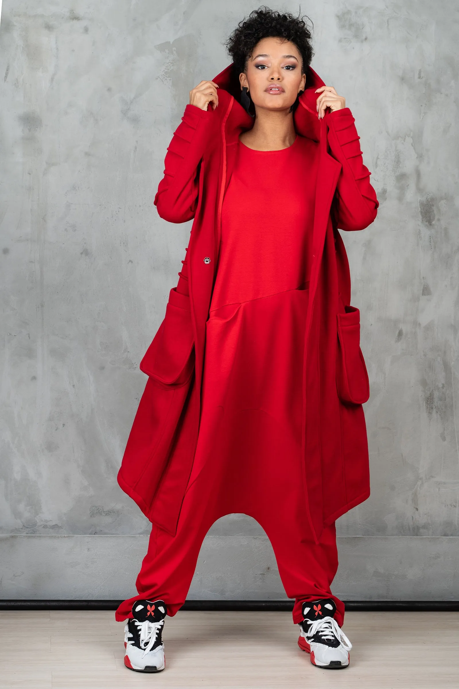 Red Quilted Cotton Womens Coat