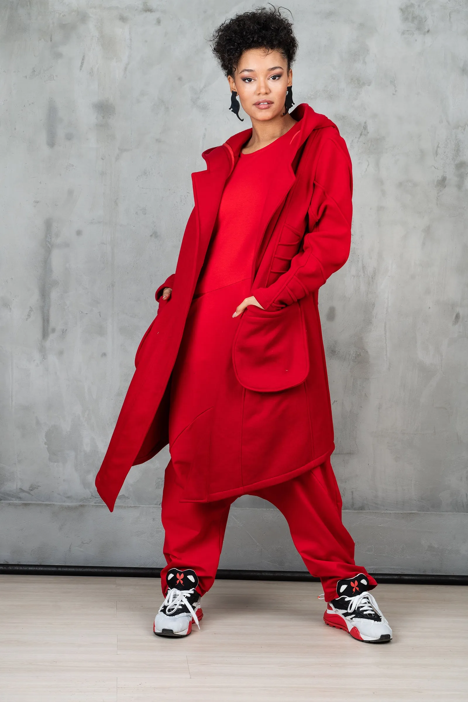 Red Quilted Cotton Womens Coat