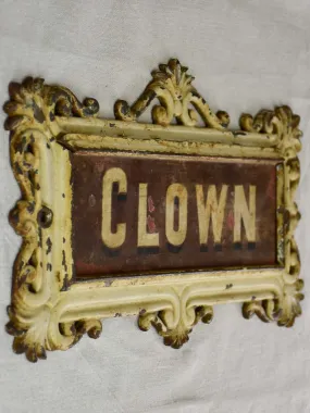 RESERVED JS 'Clown' antique French horse stable nameplate