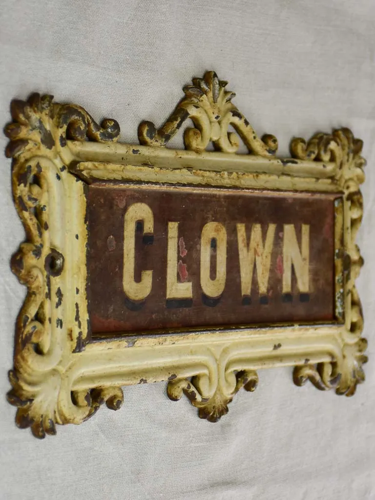 RESERVED JS 'Clown' antique French horse stable nameplate