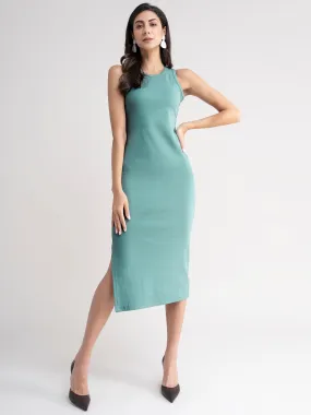 Ribbed Knit Bodycon Dress - Sap Green