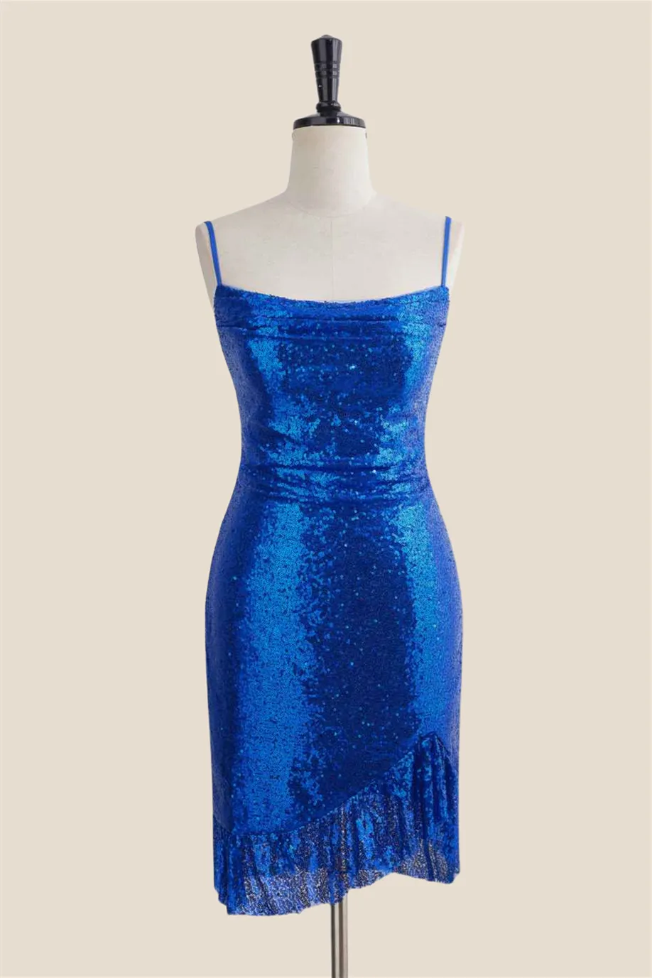 Royal Blue Ruffle Sequin Sheath Short Dress