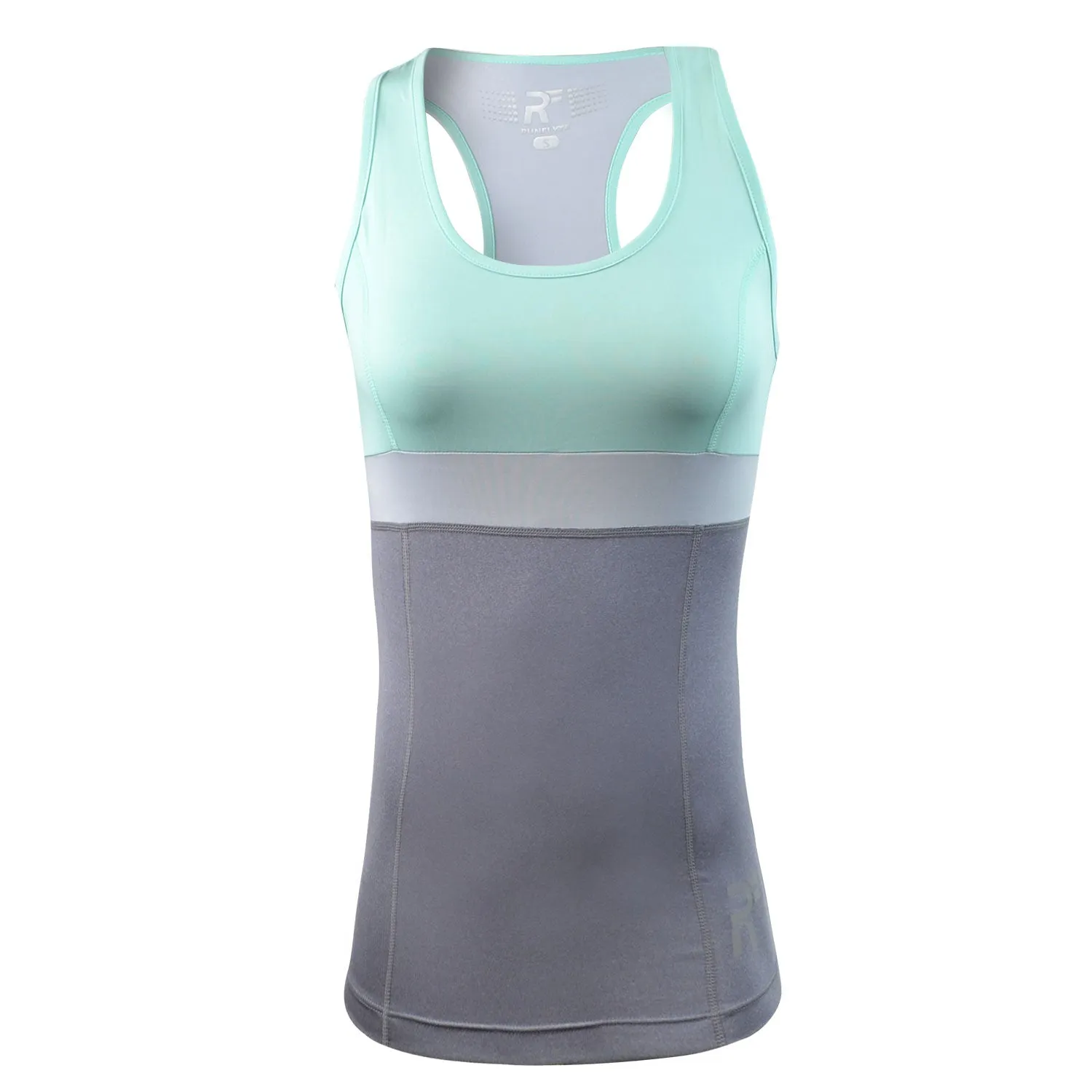 RunFlyte Women's Chakra II Tank Top - Fitted - Moisture Wicking - Light Mint/Grey/Charcoal