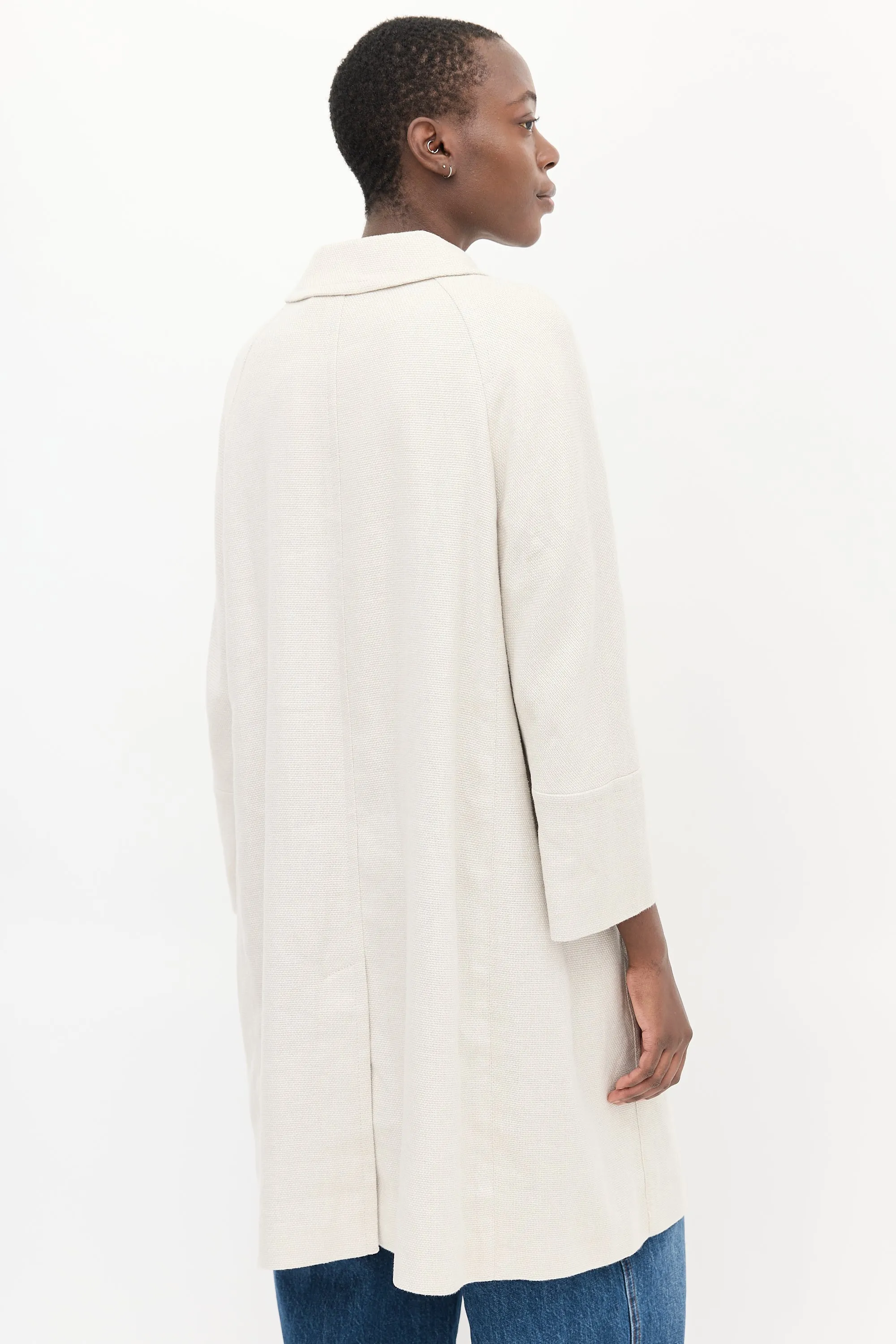 S Beige Linen Long Coat