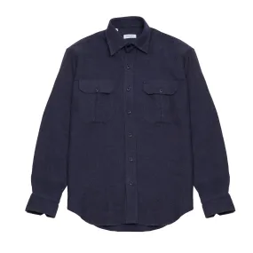 Salvatore Piccolo Linen Wool Shirt in Navy