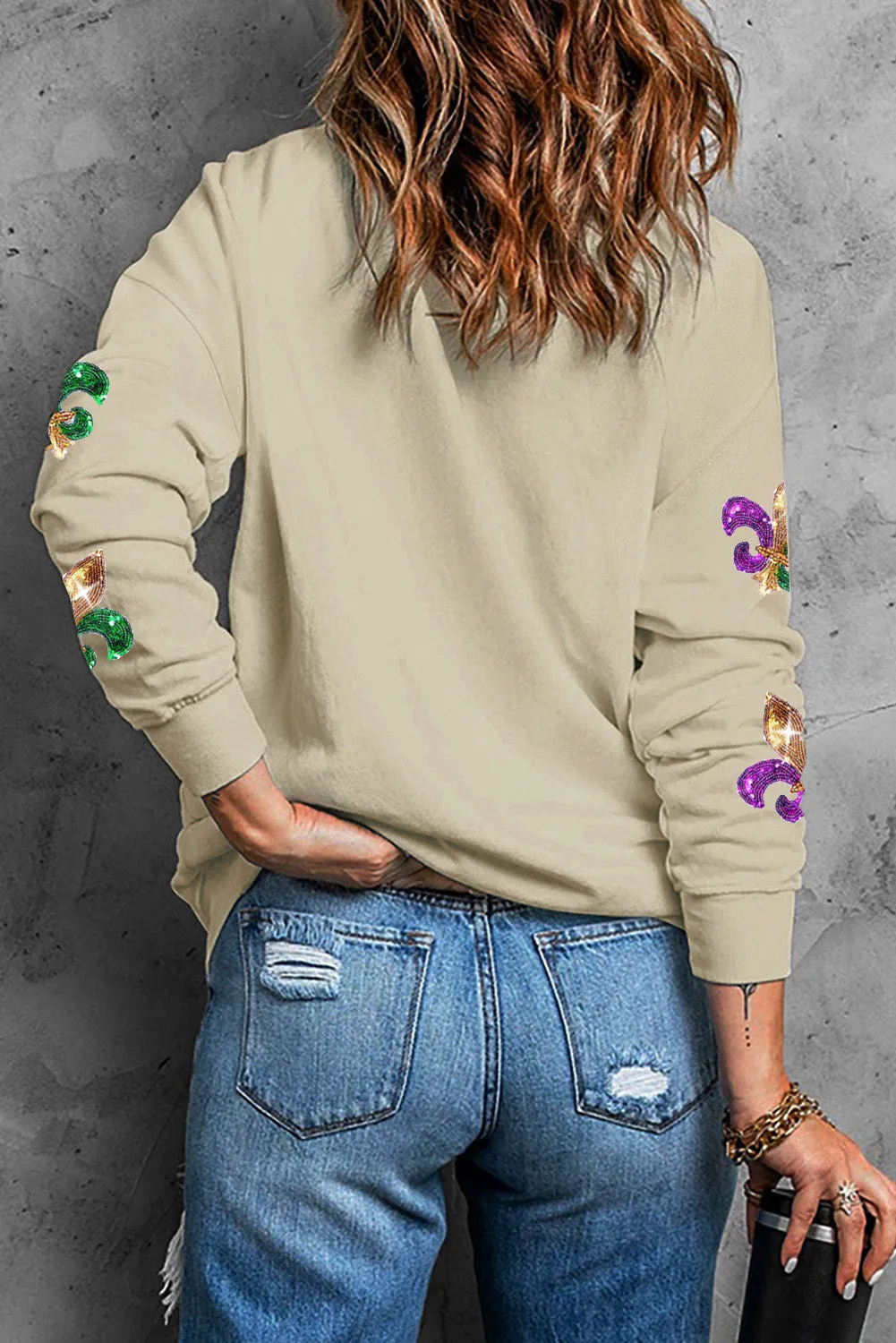 Sequin Mardi Gras Graphic Pullover Sweatshirt