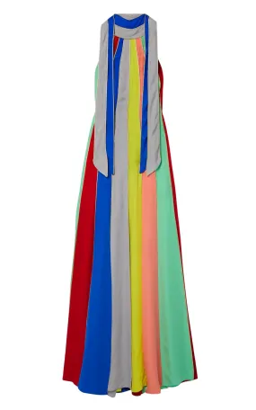 Silk Striped Halter Neck Grown