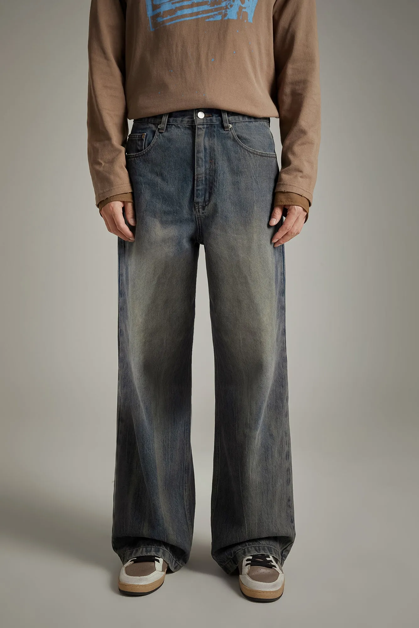 Simple Washed Wide Denim Jeans