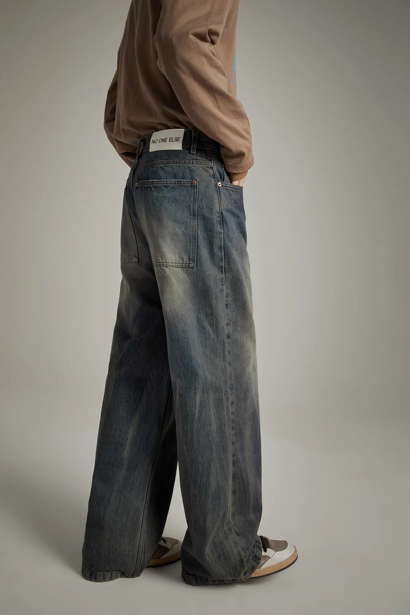 Simple Washed Wide Denim Jeans