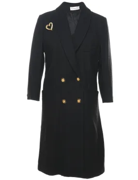 Single Breasted Black & Gold Heart Detail Wool Coat - L