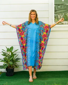 Sky Bloom Kimono Kaftan Dress