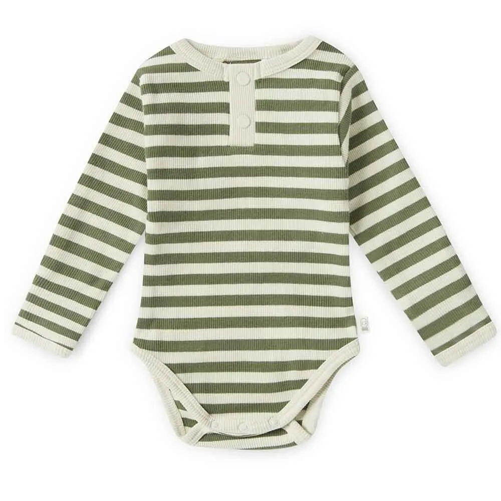 Snuggle Hunny - Organic Long Sleeve Bodysuit - Olive Stripe