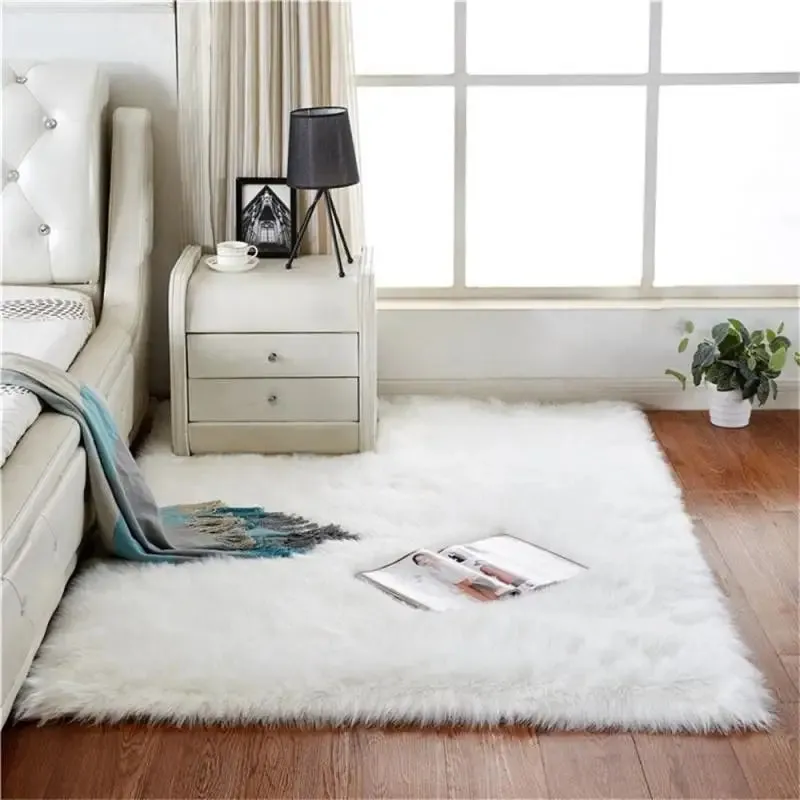 Solid Color Silk Wool Bedside Blanket For Girls Ins Bedroom Plush Carpet Silicone Non Slip Bottom Living Room Carpet Cute Rug