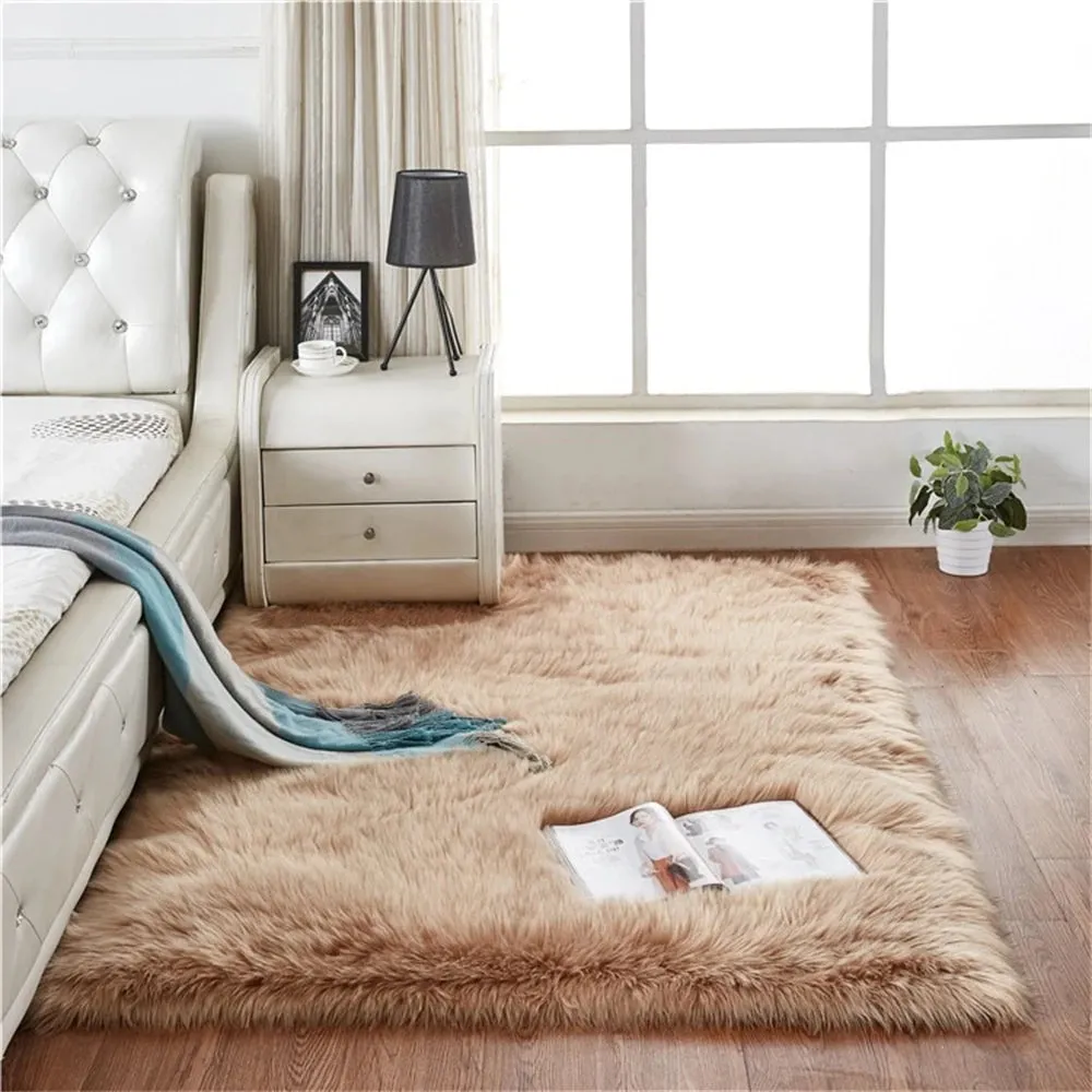 Solid Color Silk Wool Bedside Blanket For Girls Ins Bedroom Plush Carpet Silicone Non Slip Bottom Living Room Carpet Cute Rug