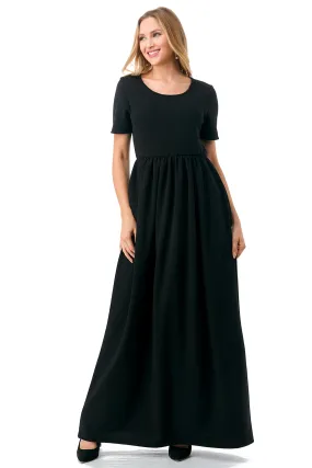 Solid Maxi Dresses with cinched waist and pockets. 1101S