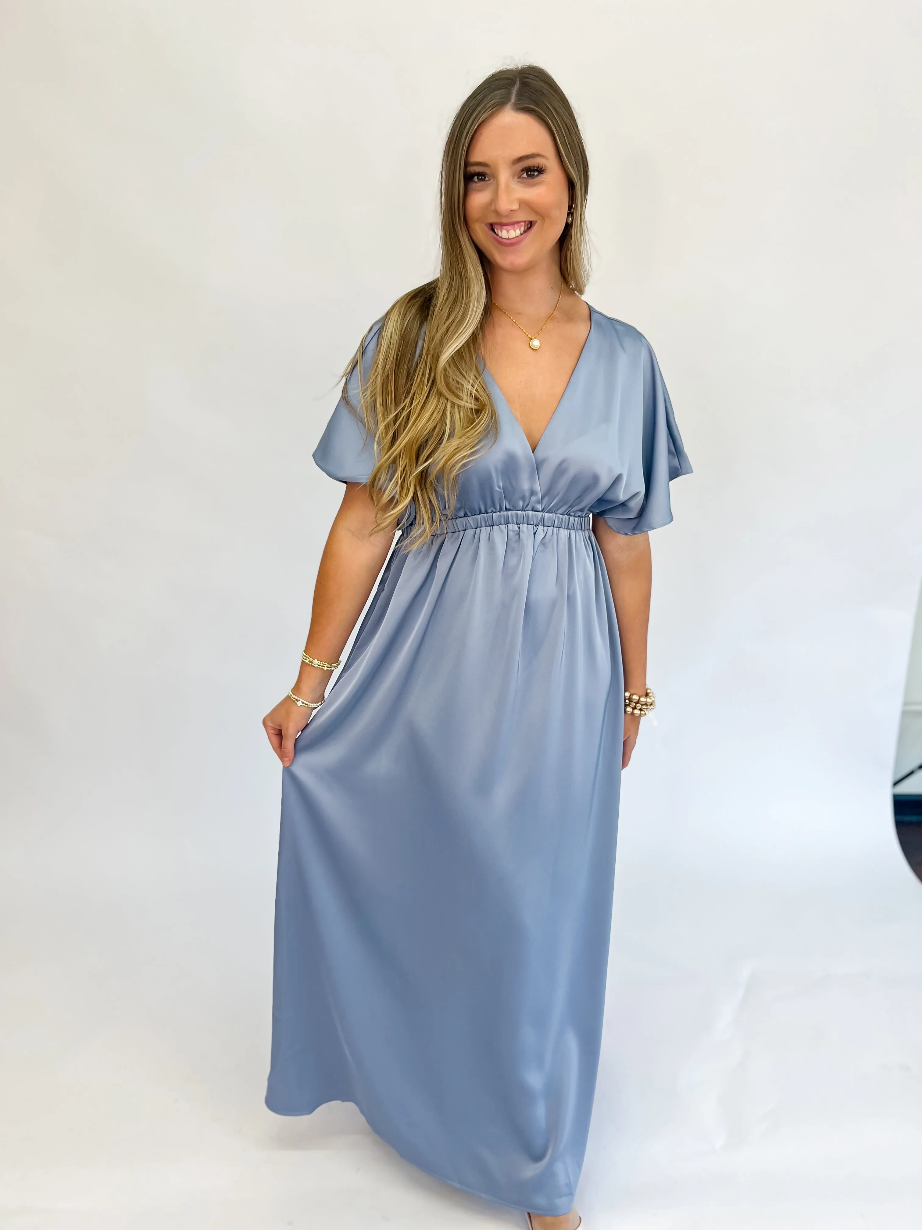 Sophisticated Satin Maxi Dress-Dove