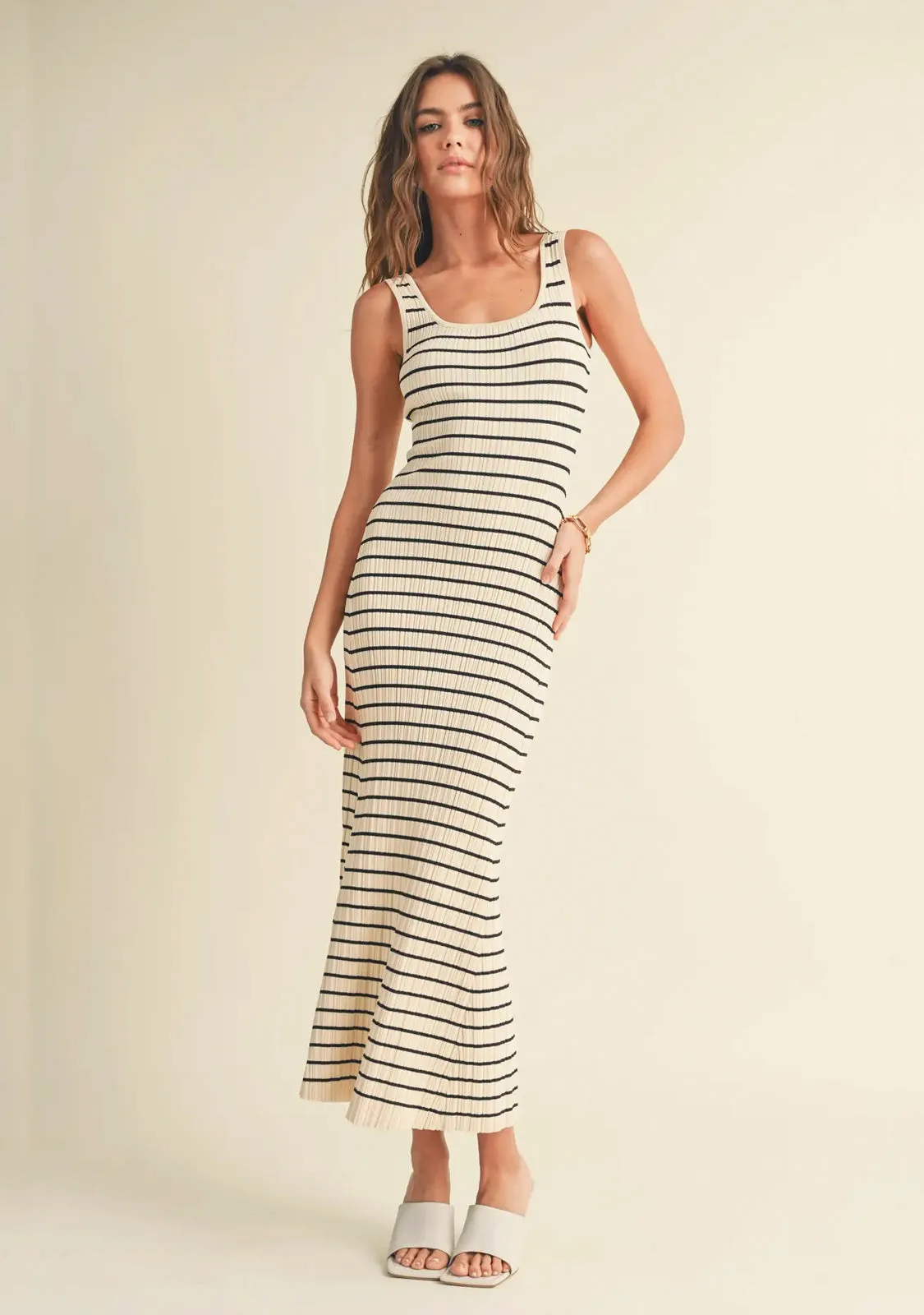 Striped Pattern Sleeveless Knitted Maxi Dress