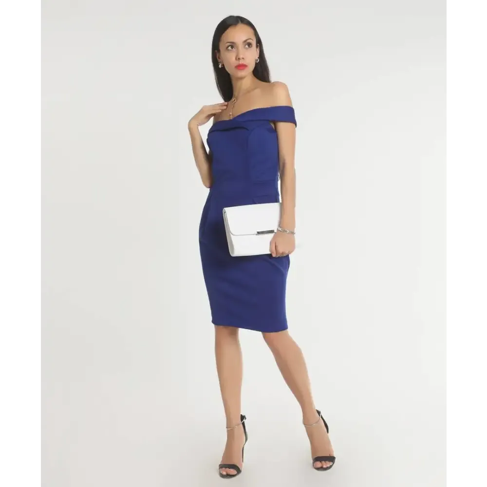 Stylish Polyester Blue Solid Off Shoulder Dress For Women