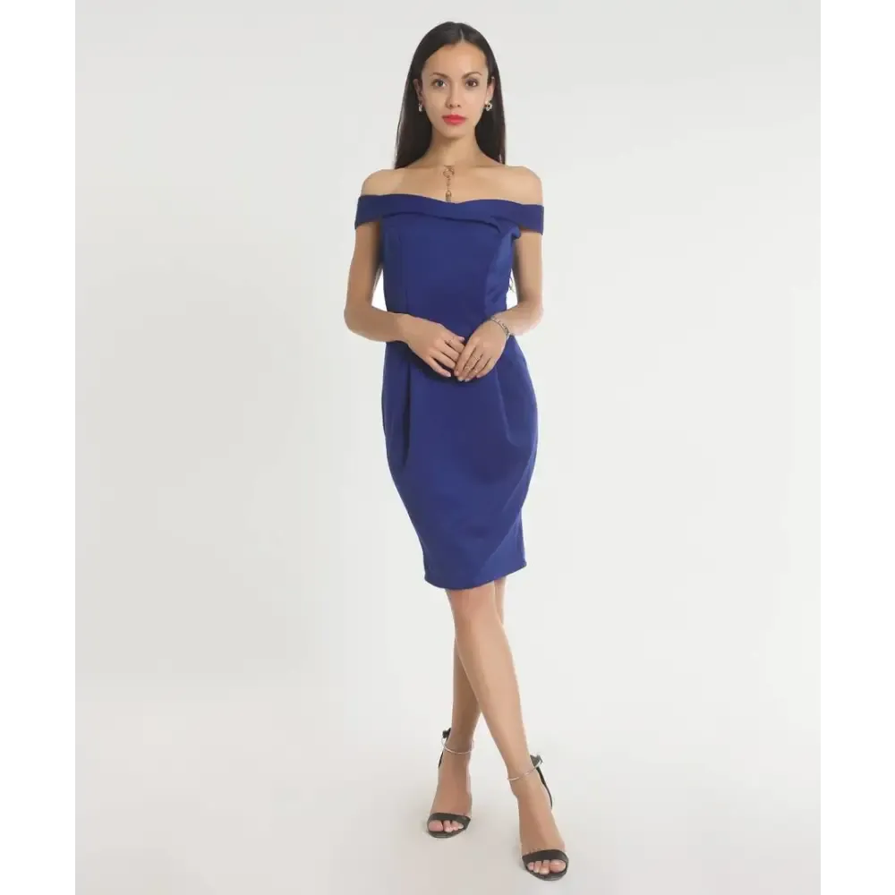 Stylish Polyester Blue Solid Off Shoulder Dress For Women