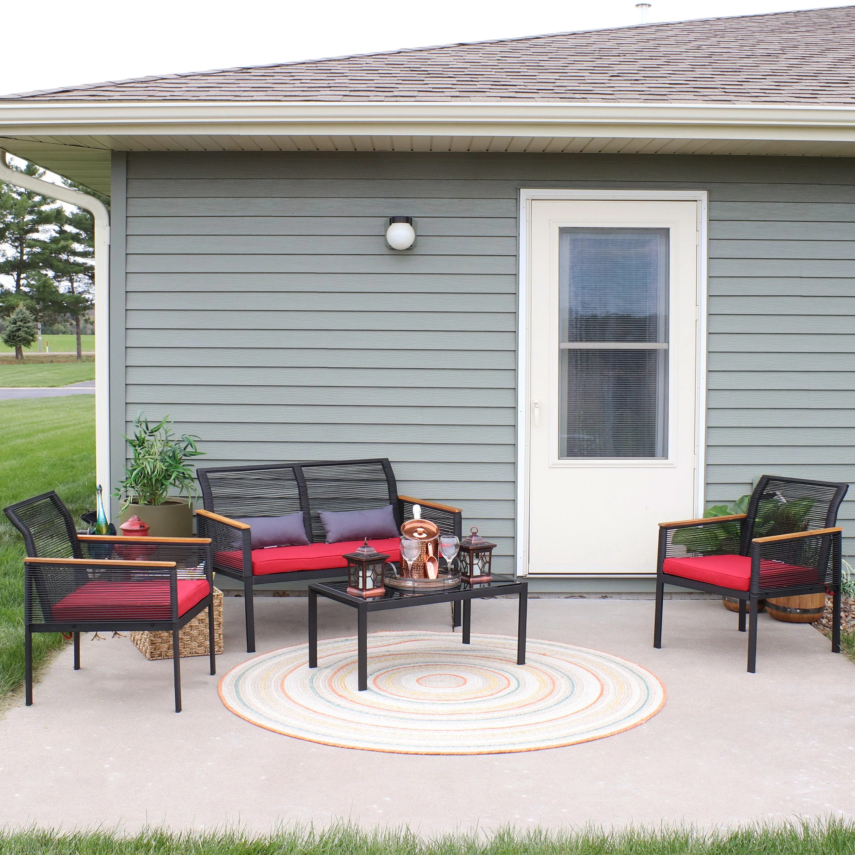 Sunnydaze Coachford 4-Piece Resin Rattan Outdoor Patio Furniture Set