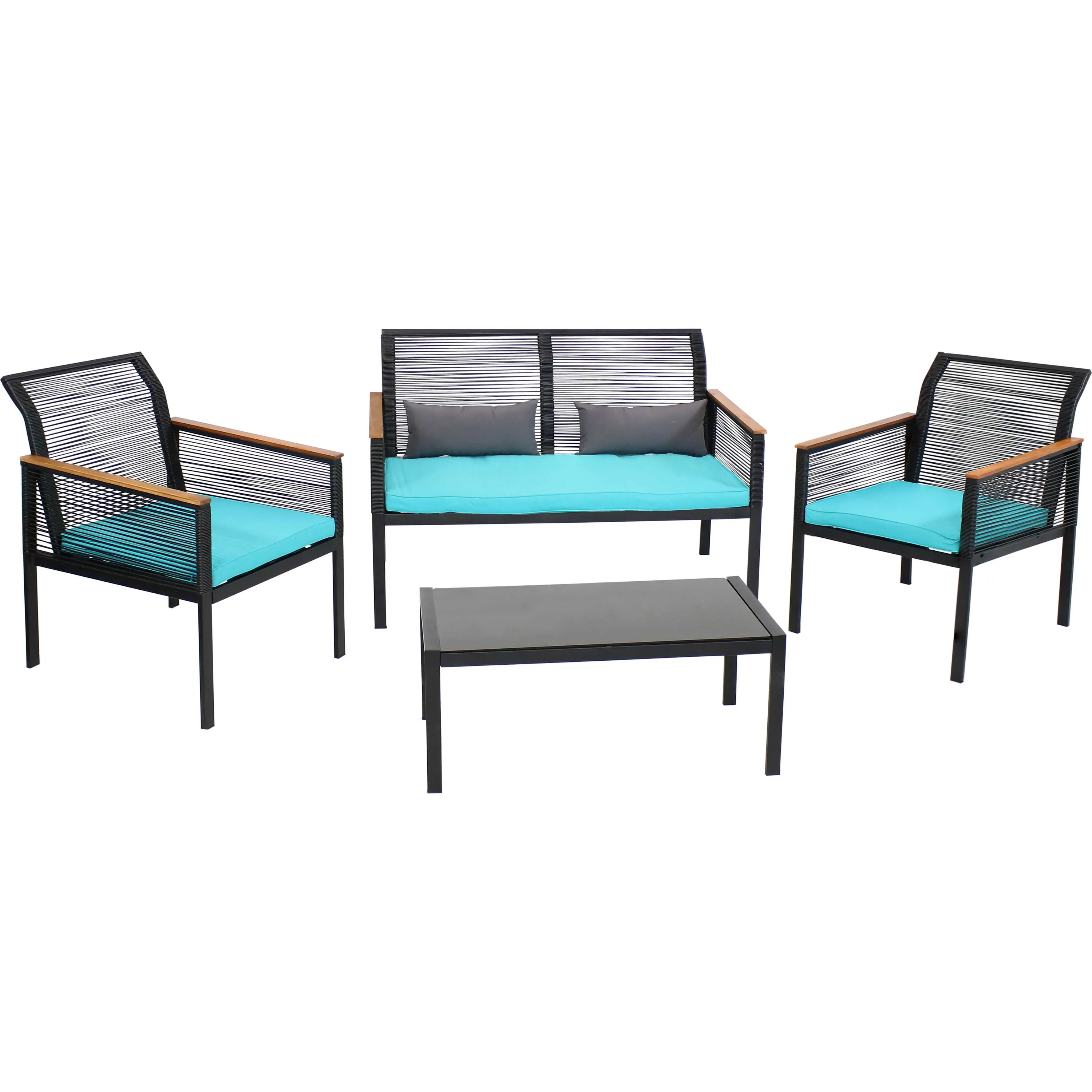 Sunnydaze Coachford 4-Piece Resin Rattan Outdoor Patio Furniture Set