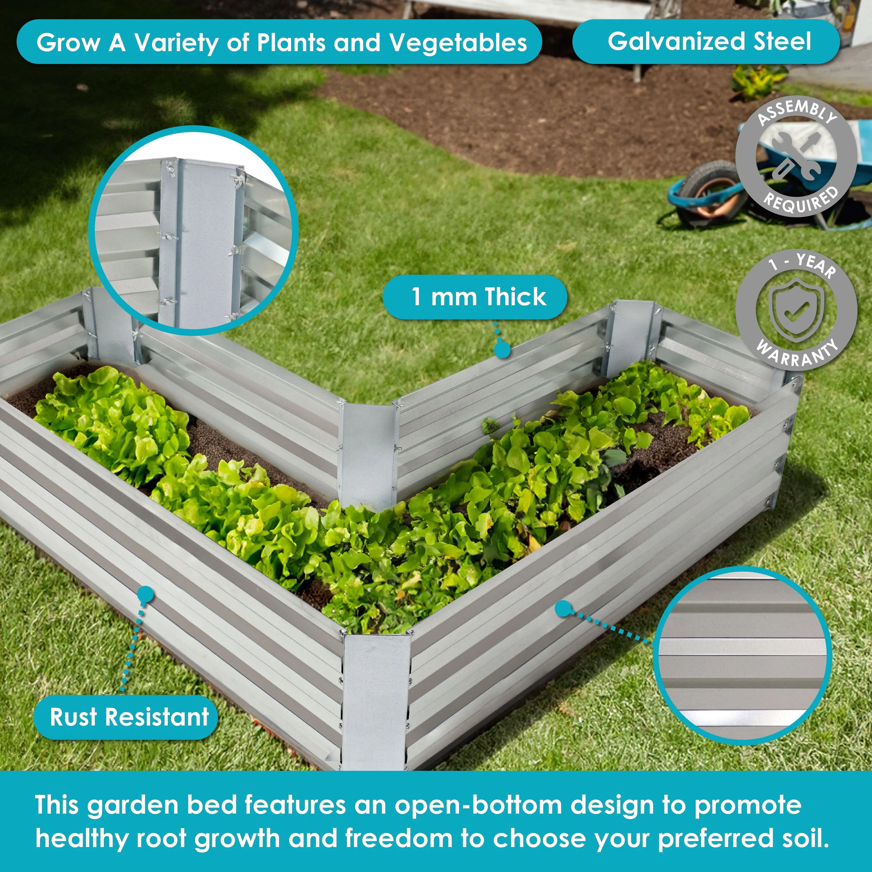 Sunnydaze Galvanized Steel L-Shaped Raised Garden Bed