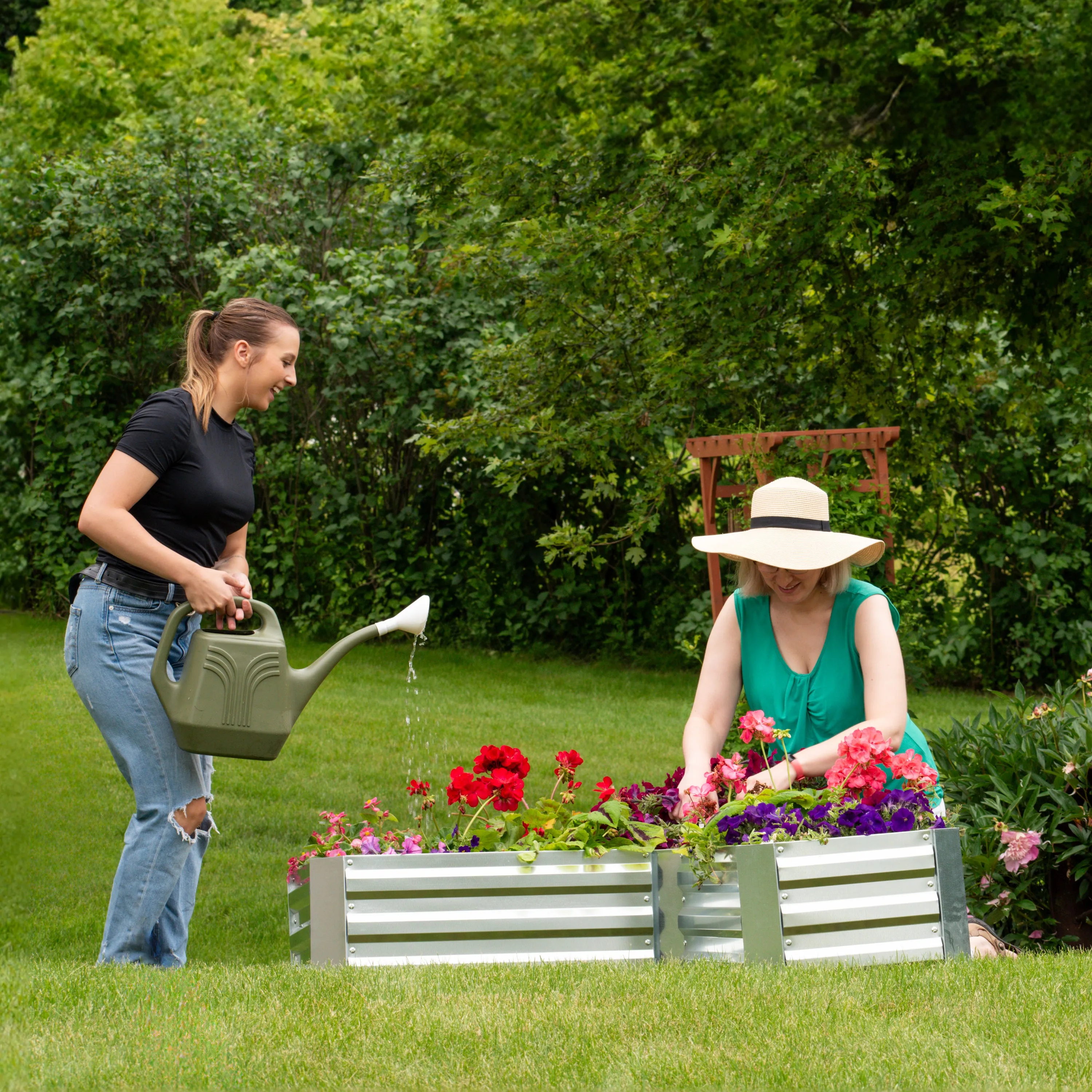 Sunnydaze Galvanized Steel L-Shaped Raised Garden Bed