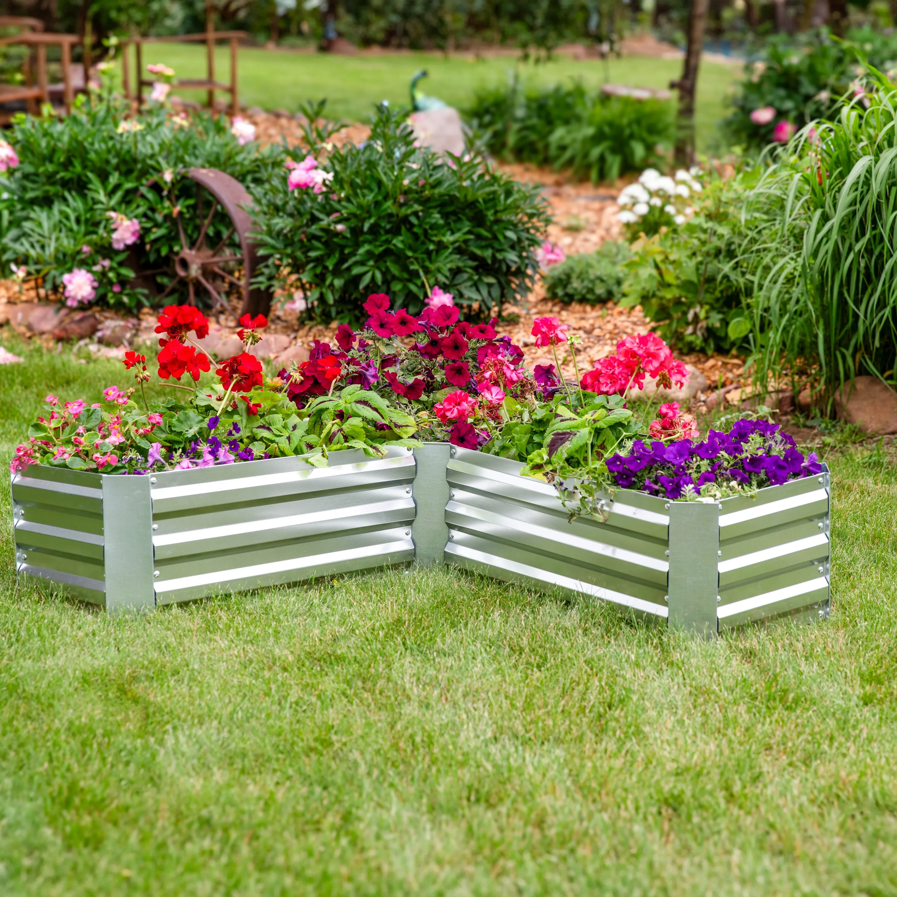 Sunnydaze Galvanized Steel L-Shaped Raised Garden Bed