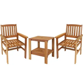 Sunnydaze Meranti Wood 3-Piece Outdoor Patio Conversation Set