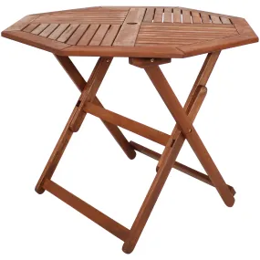 Sunnydaze Meranti Wood Folding Octagon 35.5" Outdoor Table