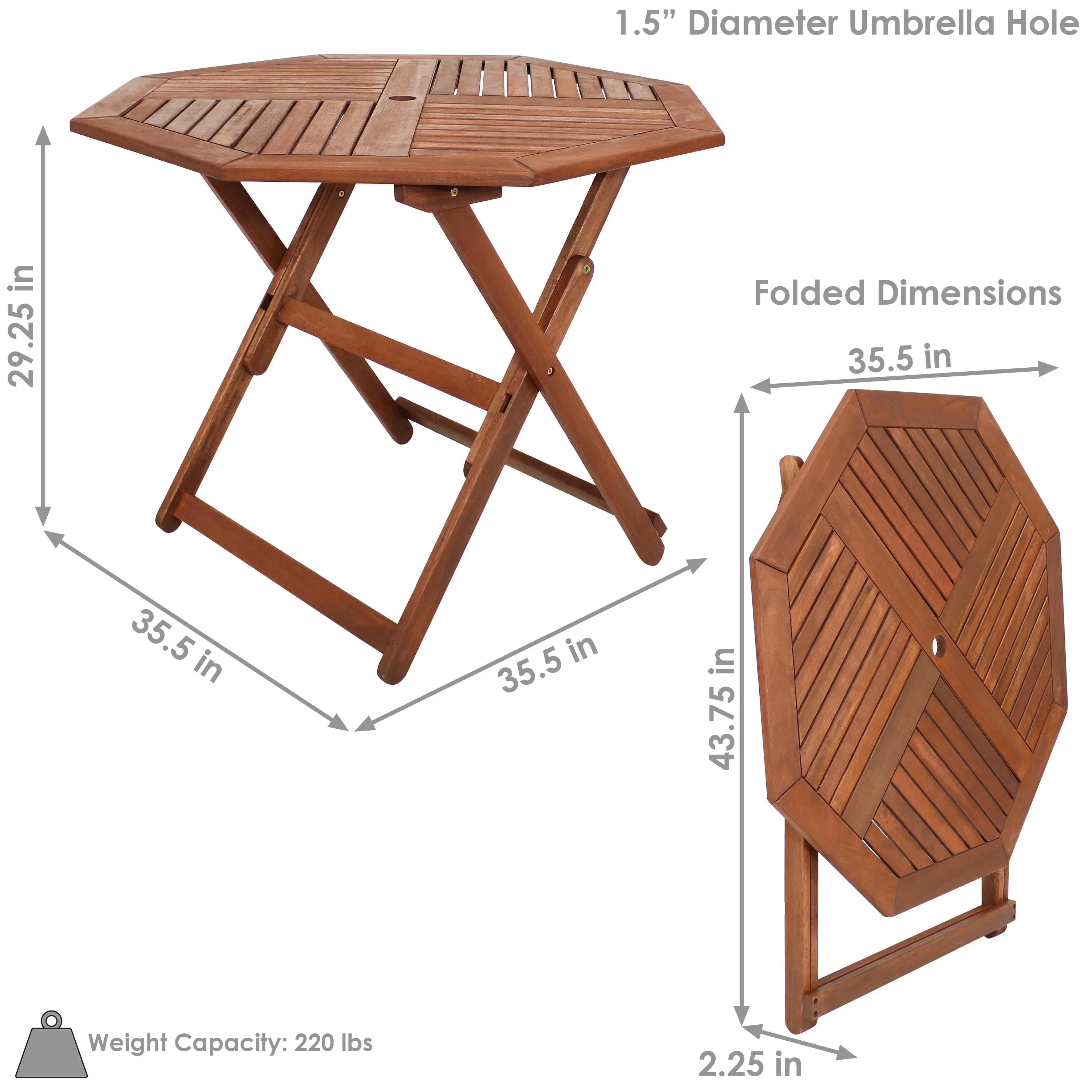 Sunnydaze Meranti Wood Folding Octagon 35.5" Outdoor Table